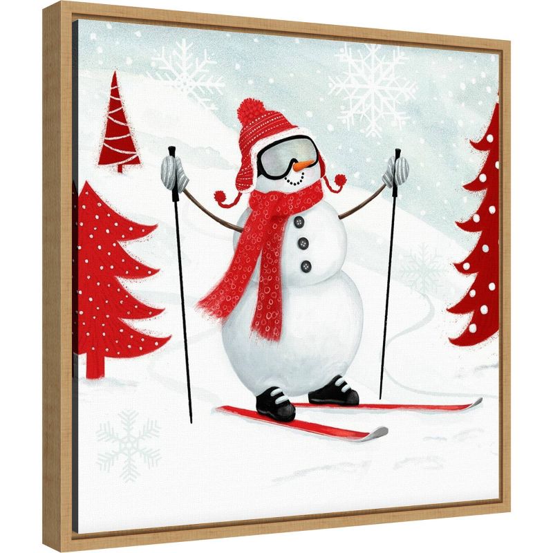 16&#34; x 16&#34; Snow Day I Snowman Skiing by Victoria Borges Framed Canvas Wall Art - Amanti Art, 3 of 10