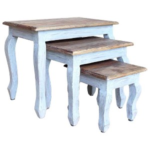 vidaXL Nesting Table Brown, White Solid Mahogany Wood Small, Medium, Large - 1 of 4