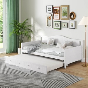 Costway Twin Size Daybed with Trundle Solid Wood Sofa Bed with Slats Support Guest Bed White/Gray - 1 of 4