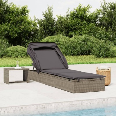 vidaXL Sunbed with Foldable Roof Gray 83.9"x24.8"x38.2" Poly Rattan