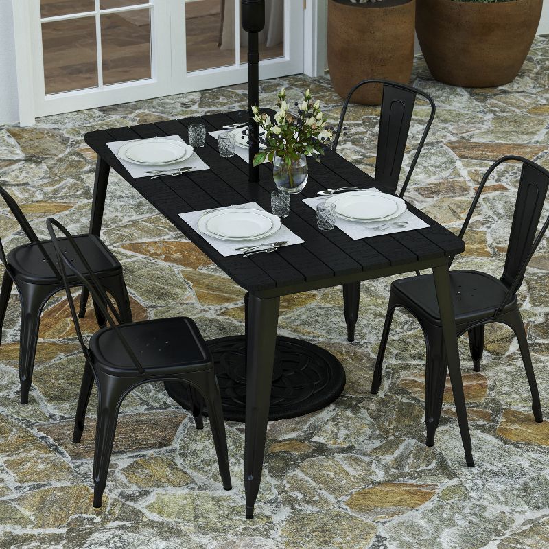 Merrick Lane Indoor/Outdoor Dining Table with Umbrella Hole, 30" x 60" All Weather Poly Resin Top and Steel Base, 3 of 11