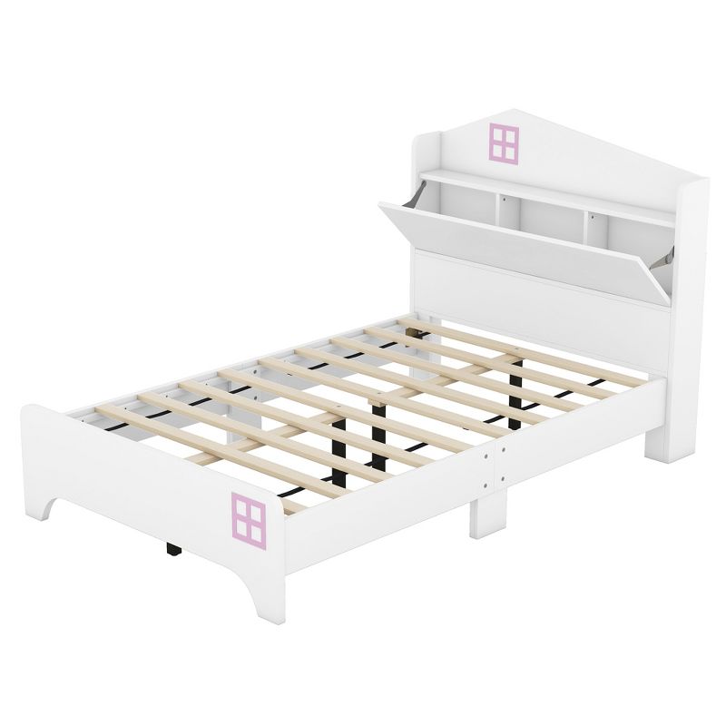 Twin/Full Size Wooden House Bed with Storage Headboard, Kids Bed with Storage Shelf - ModernLuxe, 5 of 9