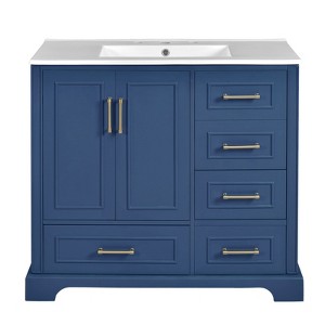 INFURNIC Vanity Tables, Elegant Compact Bathroom Vanity with Ample Storage for Small Spaces and Easy Maintenance, Dark Blue, 18.3"*24"*34.3" - 1 of 4