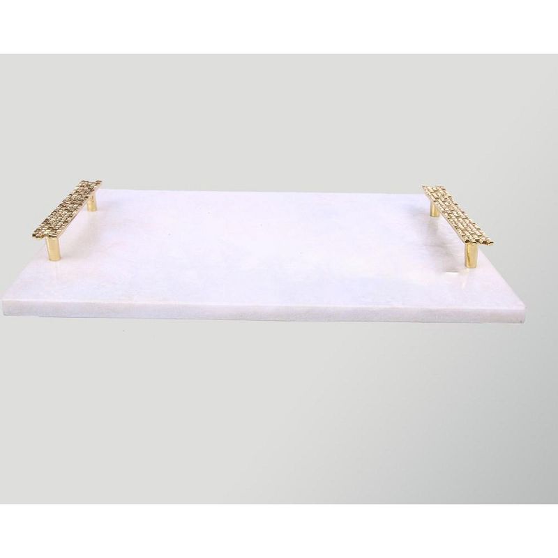 15.25"L White Marble Challah Tray With Mosaic Handles, 2 of 4