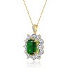 "Guili Sterling Silver Necklace with 14K Gold Plating & Green Cubic Zirconia Oval Pendant with Sparkling Halo" - 2 of 2