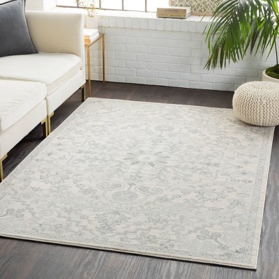 Gray Floral Motif Rectangular Synthetic Area Rug