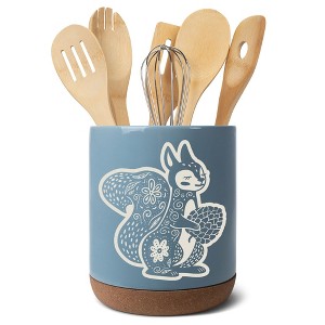 Elanze Designs Kitchen Utensil Holder With Non Slip Cork Base Large 8 Inch Ceramic Storage Crock Forest Animal Countertop Organizer Floral Squirrel - 1 of 4