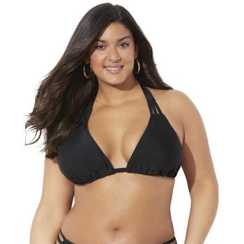 Swimsuits For All Women's Plus Size Loop Strap Halter Bikini Top - 18,  Black : Target