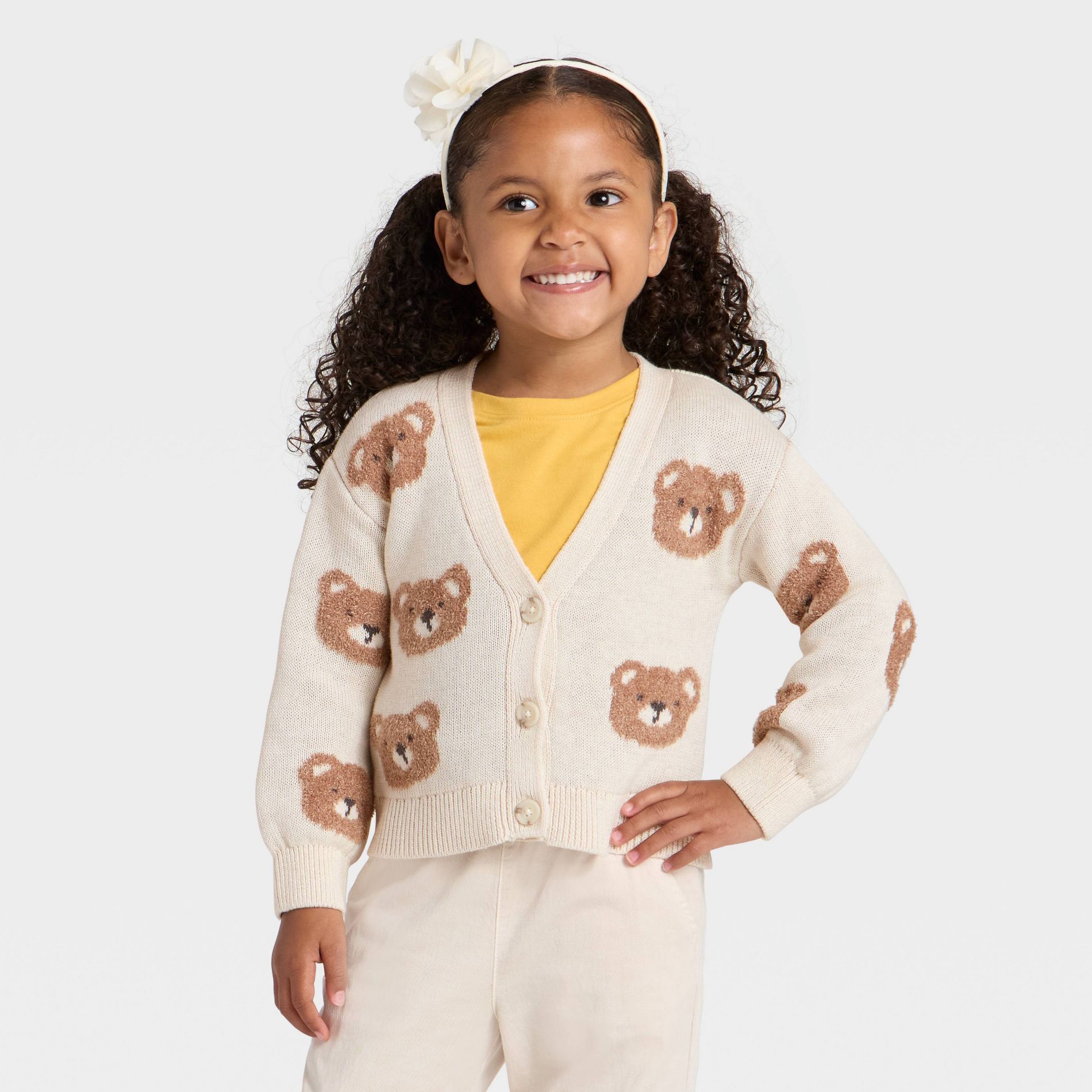 Toddler Girls' Bears Cardigan - Cat & Jack™ Oatmeal