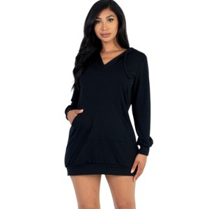 Slickblue Women's French Terry Hoodie Mini Dress, Long Sleeve Pullover Style, Casual Fit, 7 Color Options, Size S-L - 1 of 4