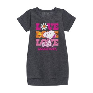 - Peanuts - Love Woodstock Graphic Short Sleeve Fleece Dress - 1 of 4