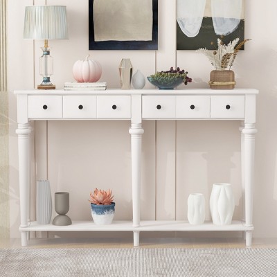 Retro Console Table, with Drawer and Shelves, Versatile Storage Solutions, for Entryway, Living Room and Hallways, Available in Multiple Colors