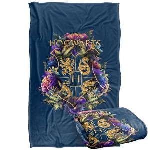 Harry Potter Hogwarts Multi-Colored Floral Crest Silky Touch Super Soft Throw Blanket 36'' x 58'' - 1 of 4