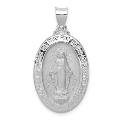 Black Bow Jewelry 14k White Gold Hollow Oval Miraculous Medal Pendant