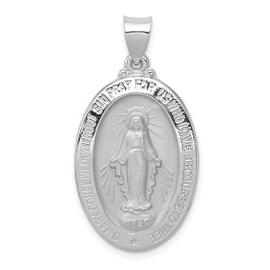 Black Bow Jewelry 14k White Gold Hollow Oval Miraculous Medal Pendant - 1 of 4