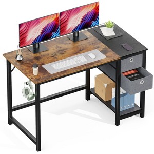 40 Inch Computer Desk with Drawers, Home Office Desk Writing Desk Work PC Table Study Desk with 2-Tier Drawers Storage Shelf Side Hook-The Pop Home - 1 of 4