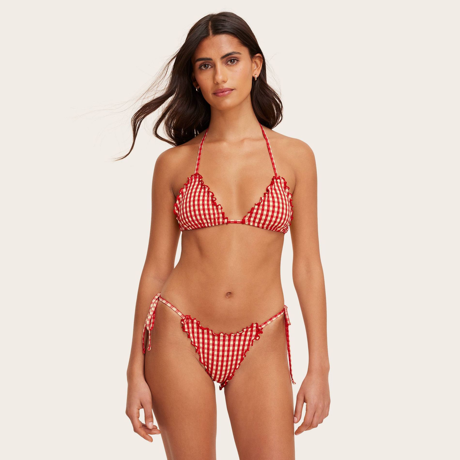 Women's Lettuce Edge String Bikini Bottom - Parke x Target Red Gingham Check