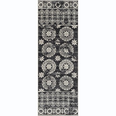 Mark & Day William 2'7"x7'3" Runner Washable Woven Indoor Area Rugs Black: Stain-Resistant, Floral Pattern, Polyester