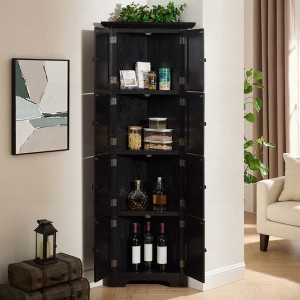 KIGFTSOD 4-Tier Corner Kitchen Pantry w/8 Doors, Tall Corner Cabinet & Shelves, Farmhouse Bookshelf for Bathroom, Living Room, Kitchen - 1 of 4