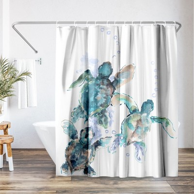 Americanflat 71x74 Sea Turtle Shower Curtain - 100% Polyester Shower Curtain - Water-Resistant Bath Curtain with Metal Grommets