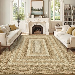 8x10 Large Machine Washable Rug Modern Bordered Living Room Rug Soft Ultra-Thin Braided Print Rug Non Slip Non Shedding Stain Resistant Indoor Carpet - 1 of 4