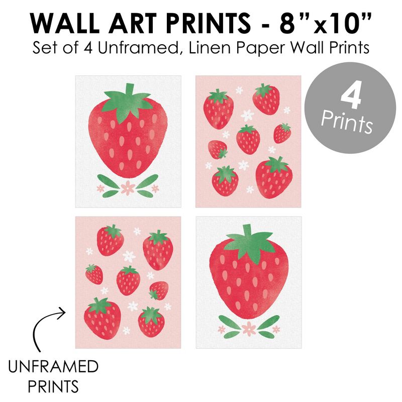 Big Dot of Happiness Berry Sweet Strawberry - Unframed Fruit Kitchen Linen Paper Wall Art - Set of 4 - Artisms - 8 x 10 inches, 4 of 7