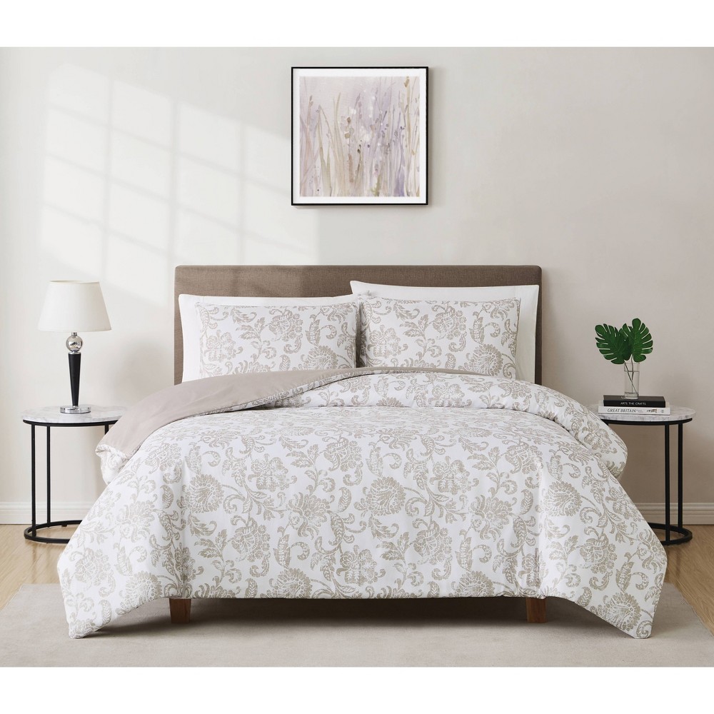 Photos - Bed Linen Cannon 2pc Twin/Twin Extra Long Sylvana Jacobean Comforter Set Taupe/White