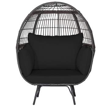 Tangkula Patio Rattan Wicker Lounge Chair Oversized Outdoor Metal Frame Egg Chair w/ 4 Cushions