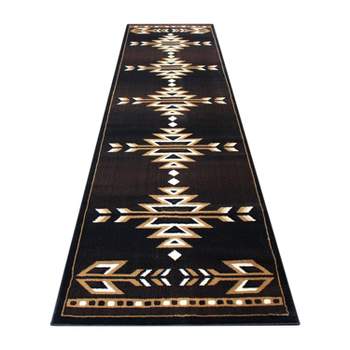 Emma and Oliver Olefin Accent Rug with Southwestern Geometric Arrow Design and Natural Jute Backing