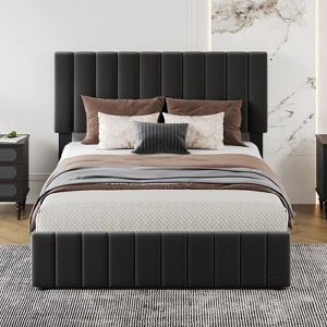 Bed Frame with 4 Storage Drawers, Adjustable Height Headboard, No Box Spring Needed - 1 of 4
