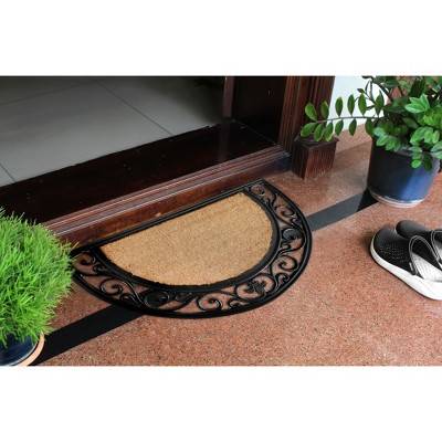 Semi-Circle Nude Coir Entrance Rug with Baroque Print