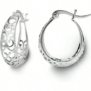 Oval Filigree Fashion Hoop Earrings, Sterling Silver Gold Rose Gold for Women - 1 of 4