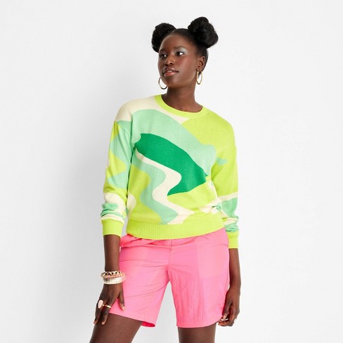 Women's Abstract Oversized Crewneck Sweater - Future Collective™ with Alani Noelle Yellow/Green - image 1 of 3