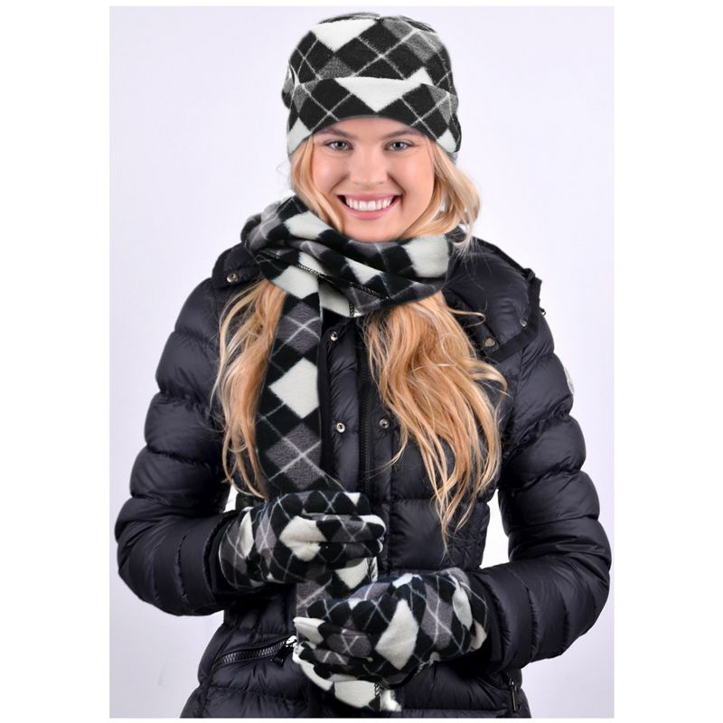 Women's Plaid 3-Piece Fleece Winter Set gloves scarf Hat, 4 of 5