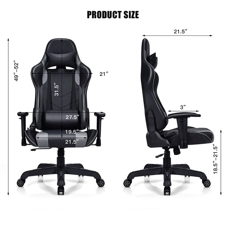 Costway Massage Gaming Chair Racing Office Computer Recliner with Lumbar Support, 2 of 10