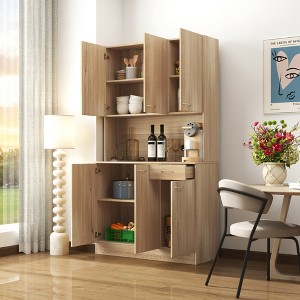 70.87"H Melamine MDF Wardrobe & Kitchen Cabinet with 6 Doors, 1 Drawer & 1 Open Shelf for Bedroom, Kitchen - 1 of 4