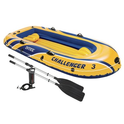 Intex 68370EP Challenger 3 Inflatable Raft Boat Set With Pump And Oars, Blue