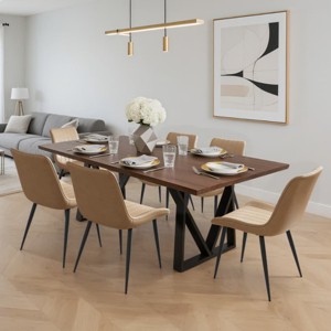 Modern PU Leather Dining Chairs, Armless Upholstered Chairs with Stitching and Black Metal Legs for Kitchen, Dining Room, or Living Room-Tanpinhause - 1 of 4