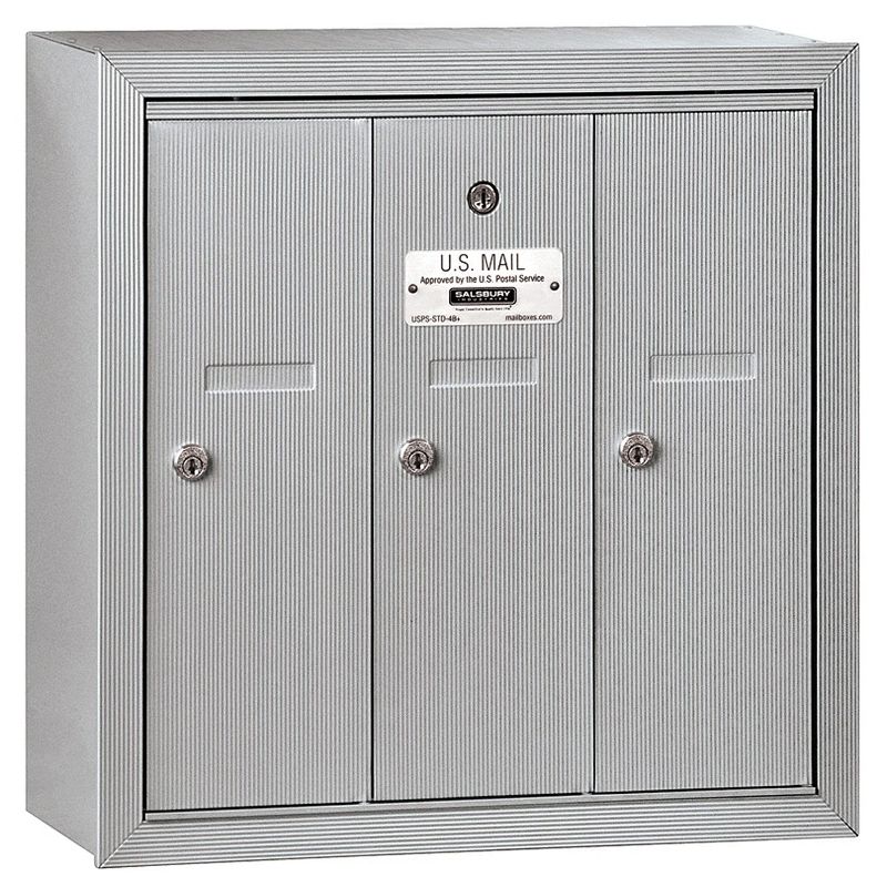 Salsbury Industries Vertical Mailbox (Includes Master Commercial Lock) - 3 Doors - Aluminum - Surface Mounted - Private Access, 1 of 6