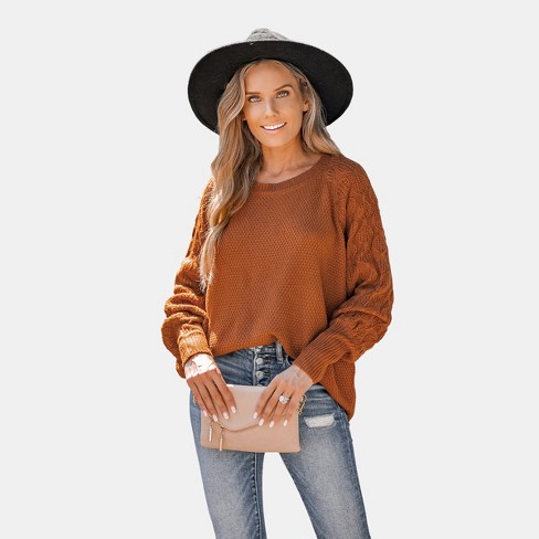 Women's Pumpkin Spice Textured Knit Sweater - Cupshe-XS-Orange
