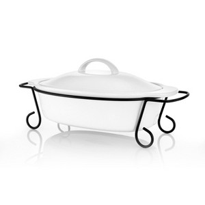 Gibson Elite Gracious Dining 2 Piece Oval Stoneware Bakeware with Lid and Metal Rack - 1 of 4