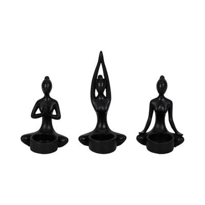 Sagebrook Home 7" Set of 3 Yoga Candle Holder - Polyresin Seated Women Votive Candle Holder - Peaceful Candle Decor for Home