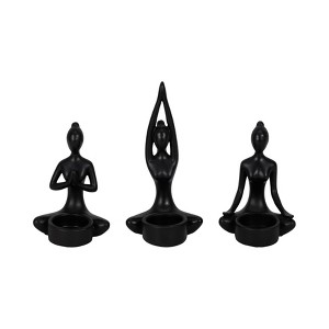 Sagebrook Home 7" Set of 3 Yoga Candle Holder - Polyresin Seated Women Votive Candle Holder - Peaceful Candle Decor for Home - 1 of 4