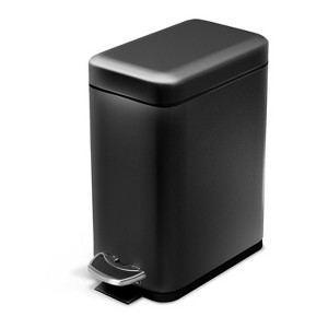 Home Zone Living 1.3 Gallon Slim Stainless Steel Trash Can with Step On Pedal and Soft Close Lid, Black - 1 of 4