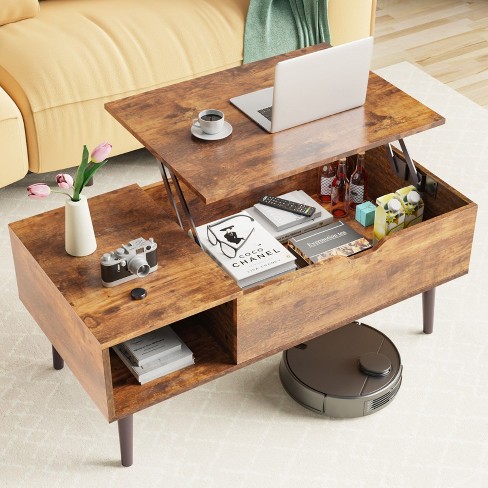 Unikito Wood Lift Top Coffee Table with Adjustable Storage Shelf, Rising Farmhouse Tabletop Desk Living Room Table, Brown, 43"*22"*4" - image 1 of 4