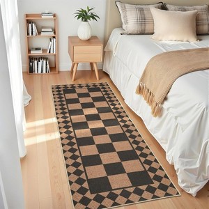 Easy Jute Look Runner Rug Machine Washable, Checkerboard Low Pile Non-Slip Carpet for Kitchen Laundry Patio Indoor Outdoor Use - 1 of 4
