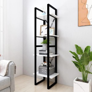 vidaXL 4-Tier Book Cabinet White 15.7 in.x11.8 in.x55.1 in. Engineered Wood - 1 of 4