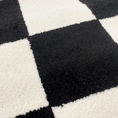 Black and White Geometric Checkered Synthetic Area Rug