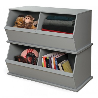 Gray MDF Two-Bin Stackable Storage Cubby for Kids