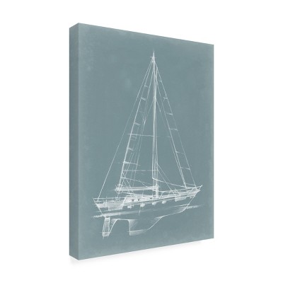 Ethan Harper Blue-Grey Yacht Sketch Outdoor Canvas Print 14x19
